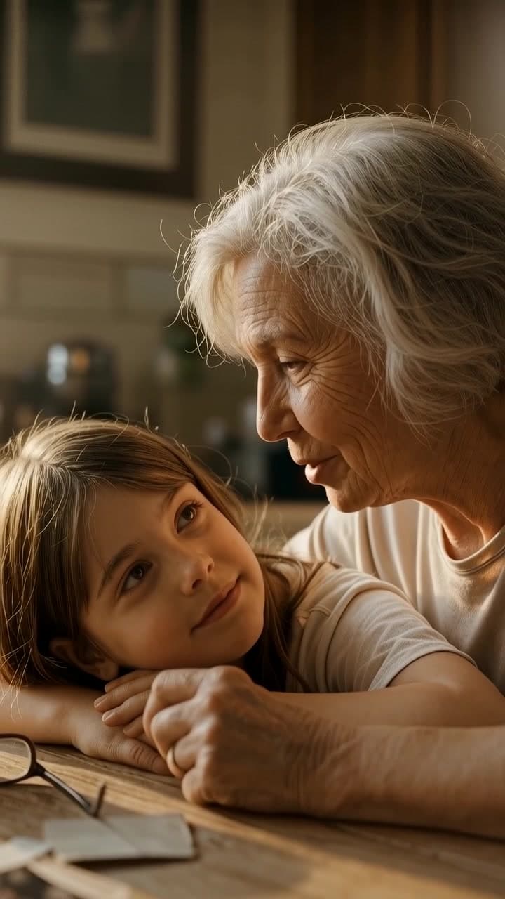 A grandmother holding a child